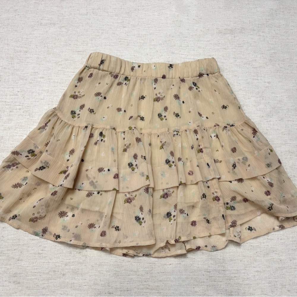 Free People Women’s Mini Skirt Small Tiered Ruffle Floral Cottagecore Bohemian